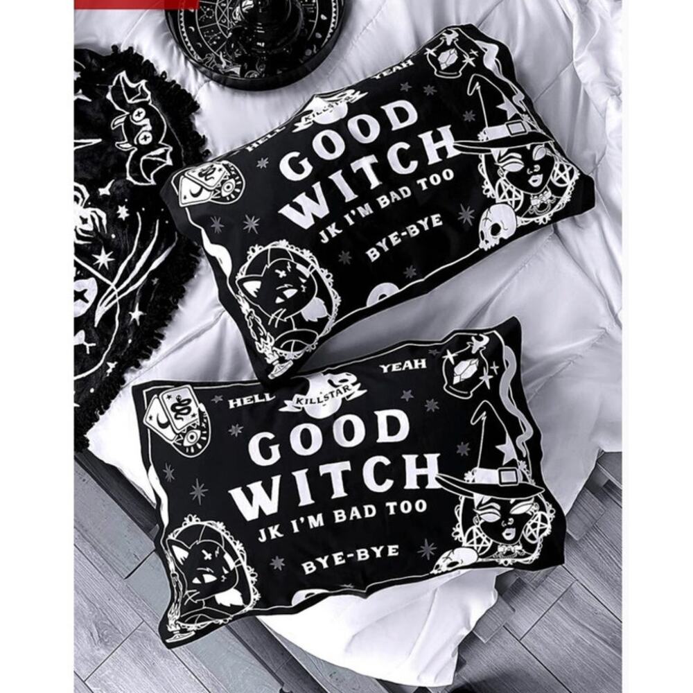 Killstar Good Witch Pillowcases Set Of Two (2) Glow In The Dark BLK Goth Whimsy